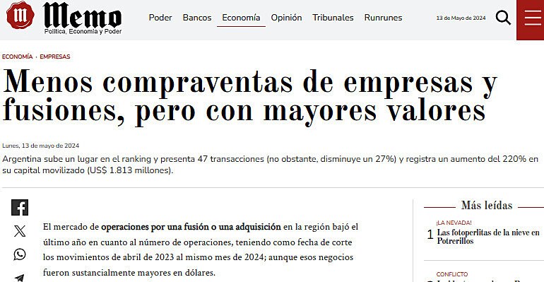 Menos compraventas de empresas y fusiones, pero con mayores valores